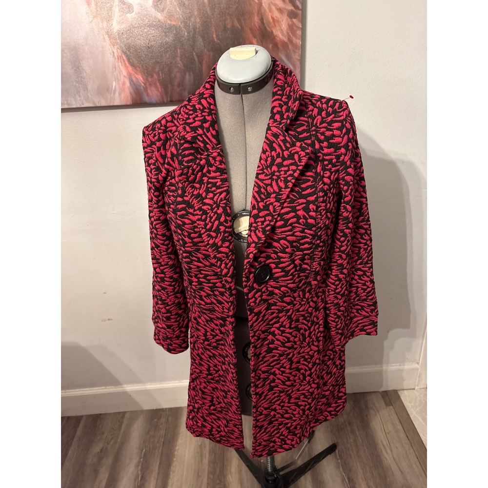 City Girl Nancy Bolen CoatRed Black Textured Abstract Excellent 9571J-34